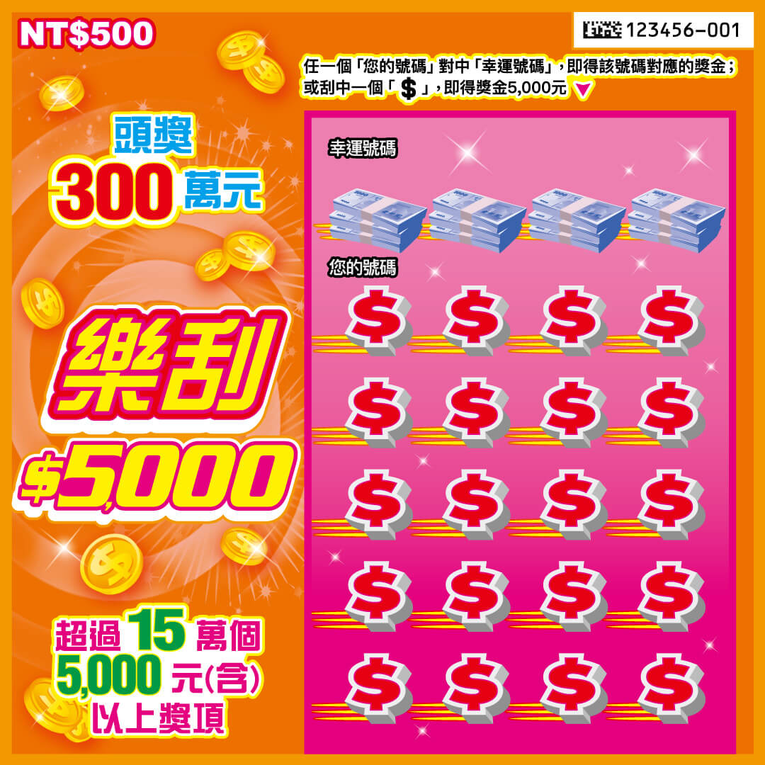 樂刮$5,000刮刮樂票面